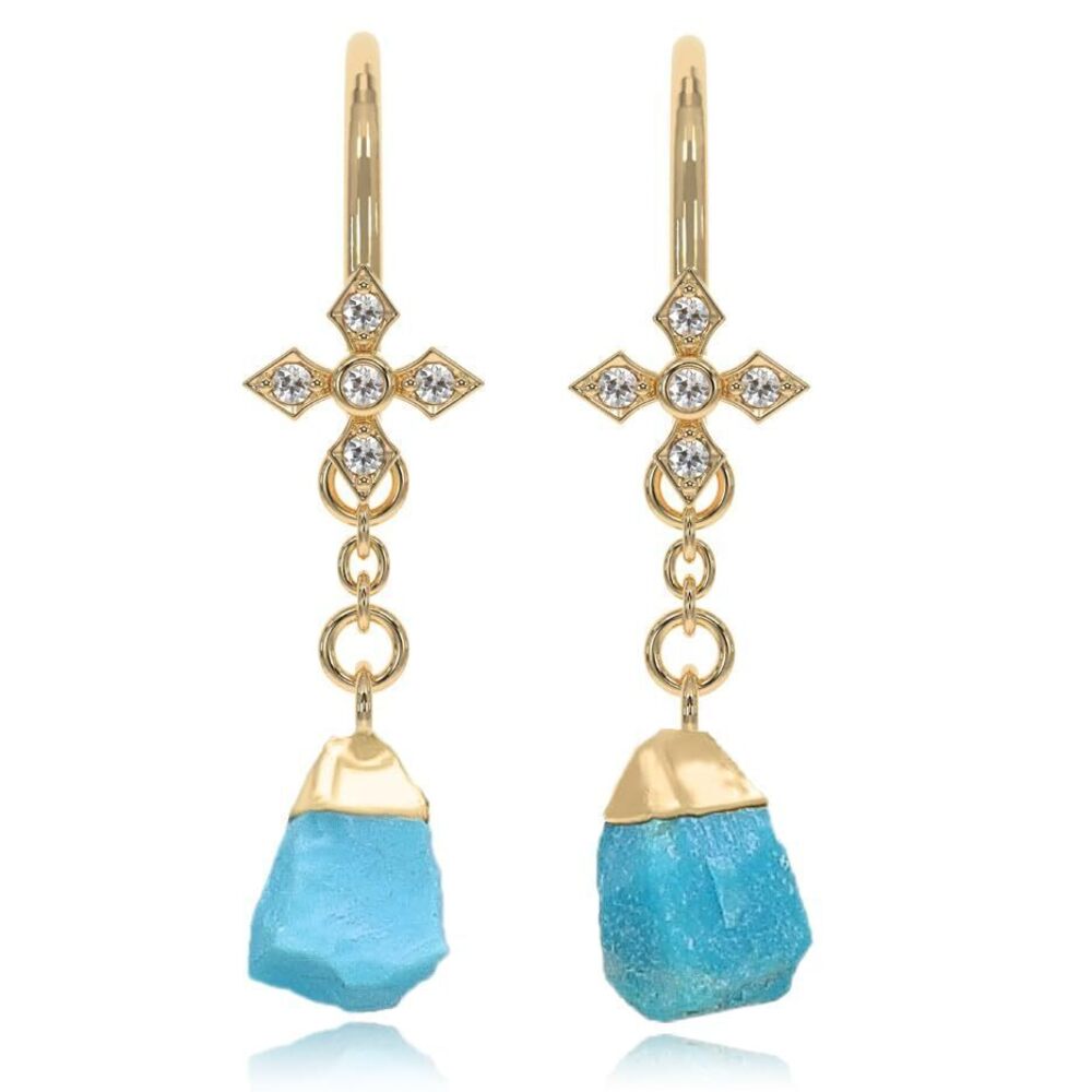 2766 Turquoise Earrings Raw Stone Dangle Drop Shape - 18K Gold Vermeil